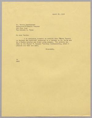 [Letter from I. H. Kempner to Harris Oppenheimer, April 27, 1959]