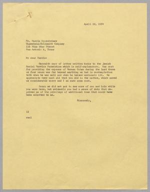[Letter from I. H. Kempner to Harris Oppenheimer, April 22, 1959]