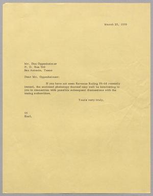 [Letter from R. I. Mehan to Dan Oppenheimer, March 25, 1959]