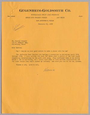 [Letter from Harris K. Oppenheimer to Harris Leon Kempner, February 25, 1959]