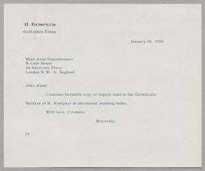 [Letter from I. H. Kempner to Anne Oppenheimer, January 20, 1959]