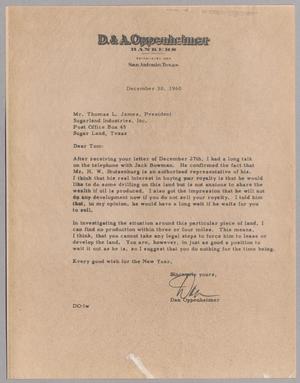 [Letter from Dan Oppenheimer to Thomas L. James, December 30, 1960]