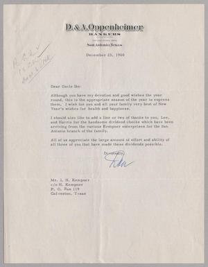 [Letter from Dan Oppenheimer to I. H. Kempner, December 23, 1960]
