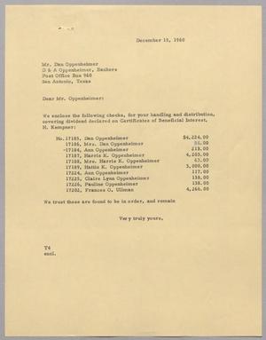 [Letter from T. E. Taylor to Dan Oppenheimer, December 15, 1960]