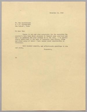 Primary view of object titled '[Letter from I. H. Kempner to Dan Oppenheimer, December 13, 1960]'.