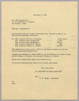 [Letter from T. E. Taylor to Dan Oppenheimer, December 5, 1960]