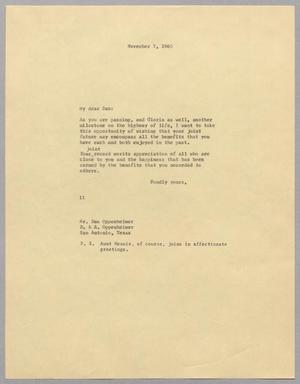 [Letter from I. H. Kempner to Dan Oppenheimer, November 7, 1960]