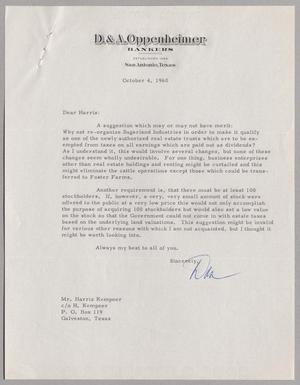 [Letter from Dan Oppenheimer to Harris Leon Kempner, October 4, 1960]