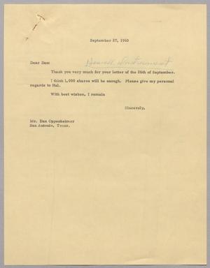 Primary view of object titled '[Letter from Harris Leon Kempner to Dan Oppenheimer, September 27, 1960]'.