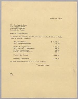 [Letter from T. E. Taylor to Dan Oppenheimer, March 29, 1960]