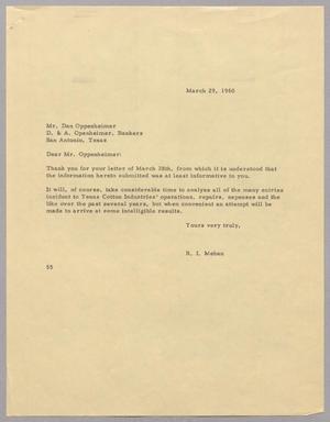 [Letter from R. I. Mehan to Dan Oppenheimer, March 29, 1960]