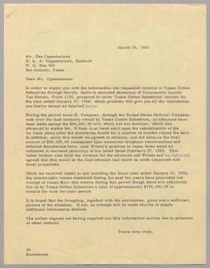 [Letter from R. I. Mehan to Dan Oppenheimer, March 25, 1960]