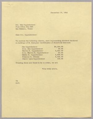 [Letter from T. E. Taylor to Dan Oppenheimer, December 19, 1962]