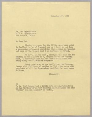 Primary view of object titled '[Letter from I. H. Kempner to Dan Oppenheimer, December 17, 1962]'.