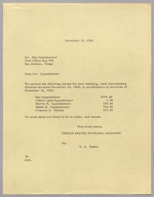 [Letter from T. E. Taylor to Dan Oppenheimer, December 11, 1962]