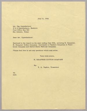 [Letter from T. E. Taylor to Dan Oppenheimer, July 11, 1962]