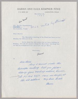 [Letter from Harris Leon Kempner to Harris Oppenheimer, December 12, 1963]
