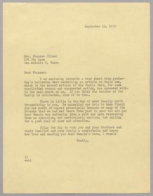 Primary view of object titled '[Letter from I. H. Kempner to Mrs. Frances O. Ullman, September 18, 1963]'.