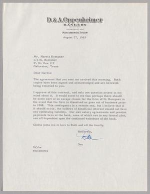 [Letter from Dan Oppenheimer to Harris Leon Kempner, August 27, 1963]