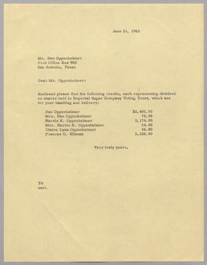 [Letter from T. E. Taylor to Dan Oppenheimer, June 21, 1963]