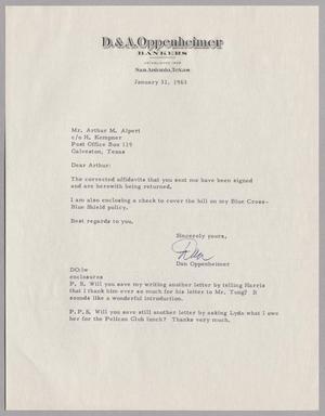 [Letter from Dan Oppenheimer to Arthur M. Alpert, January 31, 1963]