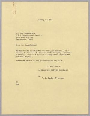 [Letter from T. E. Taylor to Dan Oppenheimer, January 12, 1963]