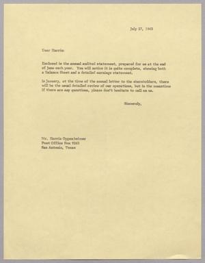 [Letter from Harris Leon Kempner to Harris K. Oppenheimer, July 27, 1965]