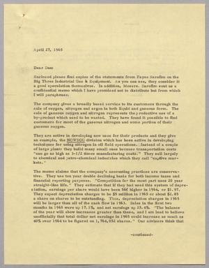 [Letter from Harris Leon Kempner, Jr. to Dan Oppenheimer, April 27, 1965]