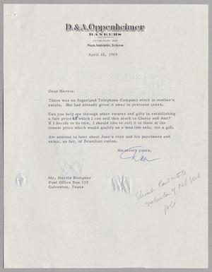 [Letter from Dan Oppenheimer to Harris Leon Kempner, April 12, 1965]