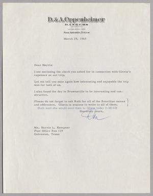 [Letter from Dan Oppenheimer to Harris Leon Kempner, March 29, 1965]