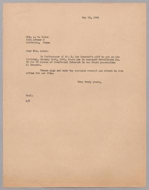[Letter from R. I. Mehan to Mrs. Lyda K. Quinn, May 18, 1946]