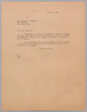 [Letter from R. I. Mehan to Mrs. Leonora K. Thompson, April 17, 1945]