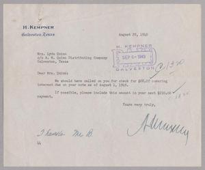 [Letter from A. H. Blackshear, Jr. to Mrs. A. W. Quinn, August 29, 1949]