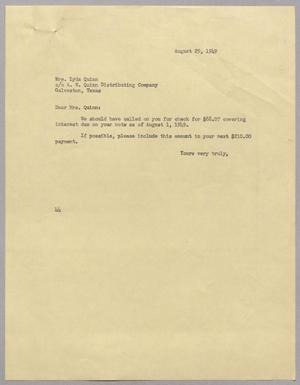 [Letter from A. H. Blackshear, Jr. to Mrs. A. W. Quinn, August 29, 1949]