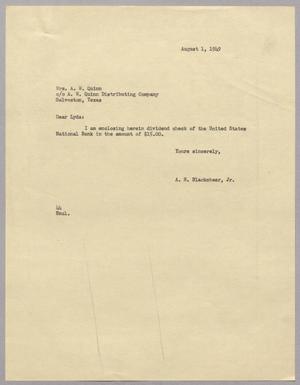 [Letter from A. H. Blackshear, Jr. to Mrs. A. W. Quinn, August 1, 1949]