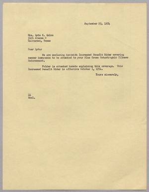 [Letter from A. H. Blackshear, Jr. to Mrs. A. W. Quinn, September 25, 1954]