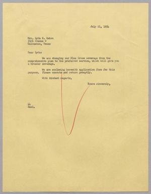 [Letter from A. H. Blackshear, Jr. to Mrs. Lyda K. Quinn, July 21, 1954]