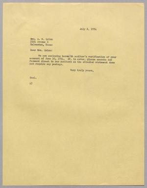 [Letter from A. H. Blackshear, Jr. to Mrs. A. W. Quinn, July 2, 1954]