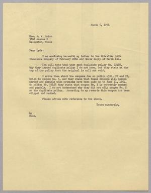 [Letter from A. H. Blackshear, Jr. to Mrs. A. W. Quinn, March 5, 1954]