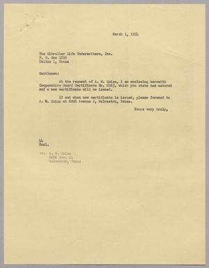[Letter from A. H. Blackshear, Jr. to the Gibraltar Life Underwriters, Inc., March 1, 1954]