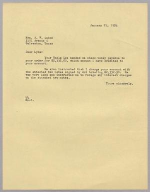 [Letter from A. H. Blackshear, Jr. to Mrs. A. W. Quinn, January 21, 1954]