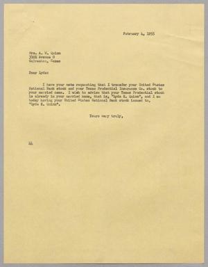 [Letter from A. H. Blackshear, Jr. to Mrs. A. W. Quinn, February 4, 1955]