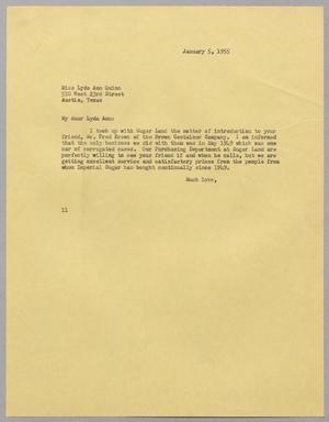 [Letter from I. H. Kempner to Miss Lyda Ann Quinn, January 5, 1955]