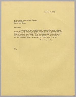 [Letter from I. H. Kempner to A. W. Quinn Distributing Company, January 5, 1955]