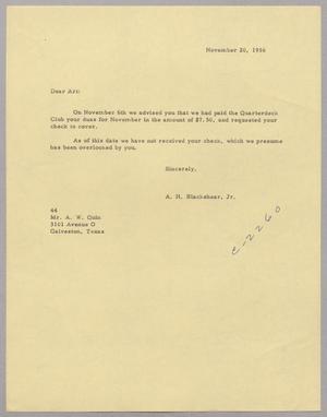[Letter from A. H. Blackshear, Jr. to Arthur W. Quinn, November 20, 1956]
