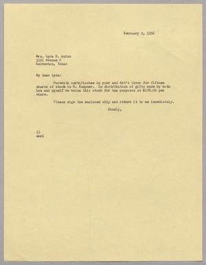 [Letter from I. H. Kempner to Mrs. Lyda K. Quinn, February 2, 1956]