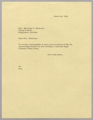 Primary view of object titled '[Letter from T. E. Taylor to Mrs. Henrietta Q. Gutterson, March 25, 1964]'.