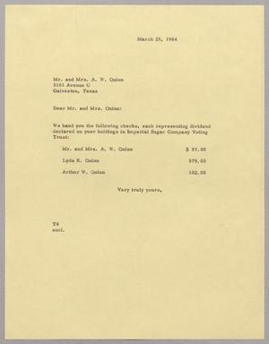 Primary view of object titled '[Letter from T. E. Taylor to Mr. and Mrs. A. W. Quinn, March 25, 1964]'.