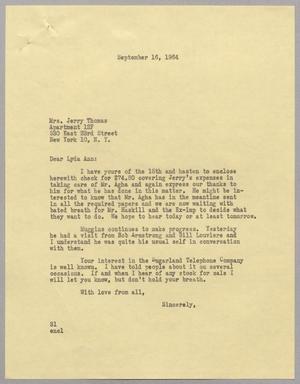 [Letter from Harris Leon Kempner to Mrs. Jerry Thomas, September 16, 1964]