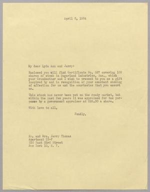 [Letter from I. H. Kempner to Mr. and Mrs. Jerry Thomas, April 6, 1964]